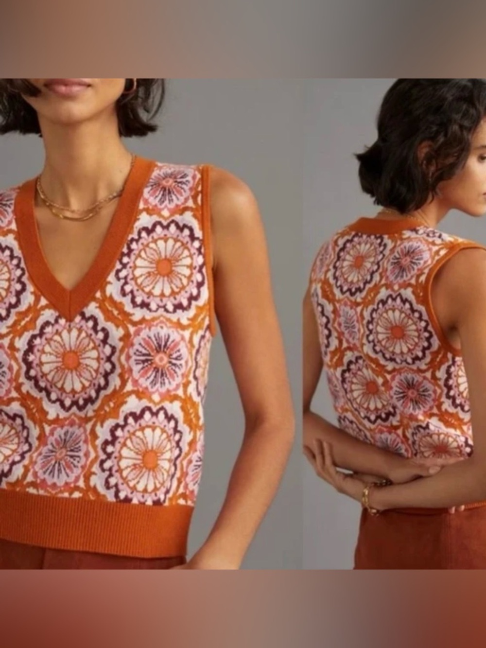 Anthropologie Maeve Floral Jacquard V-Neck Sweater Vest Medium